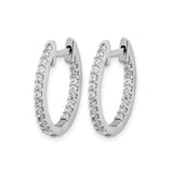10k White Gold Hoop Earrings with Round Cut White Diamonds, Prong Set, Minimalist Style