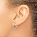 10k White Gold Hoop Earrings with Round Cut White Diamonds, Prong Set, Minimalist Style