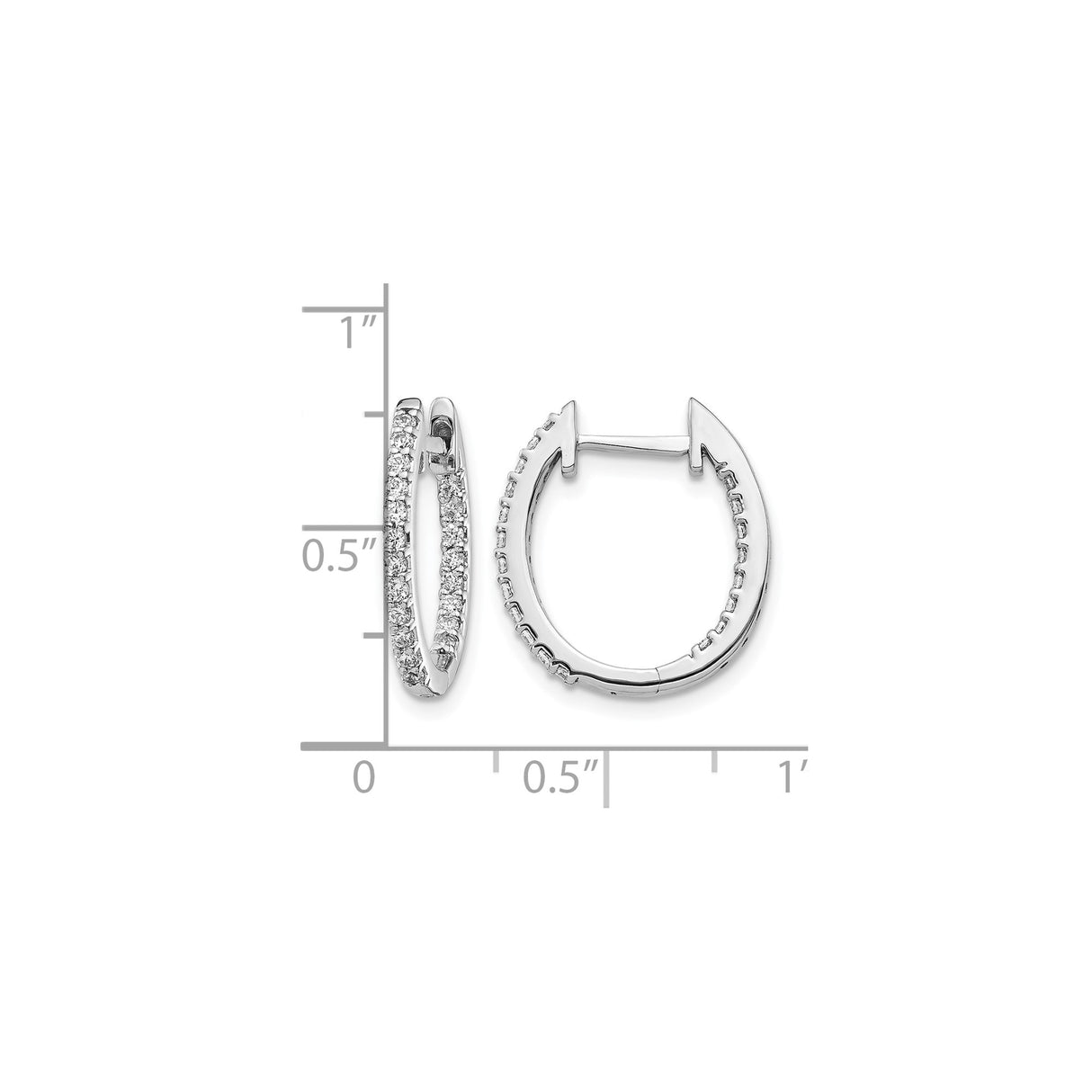 10k White Gold Hoop Earrings with Round Cut White Diamonds, Prong Set, Minimalist Style
