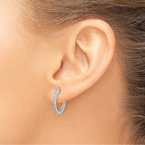14k White Gold Hoop Earrings with Round Cut Diamonds, Oval Design for Women
