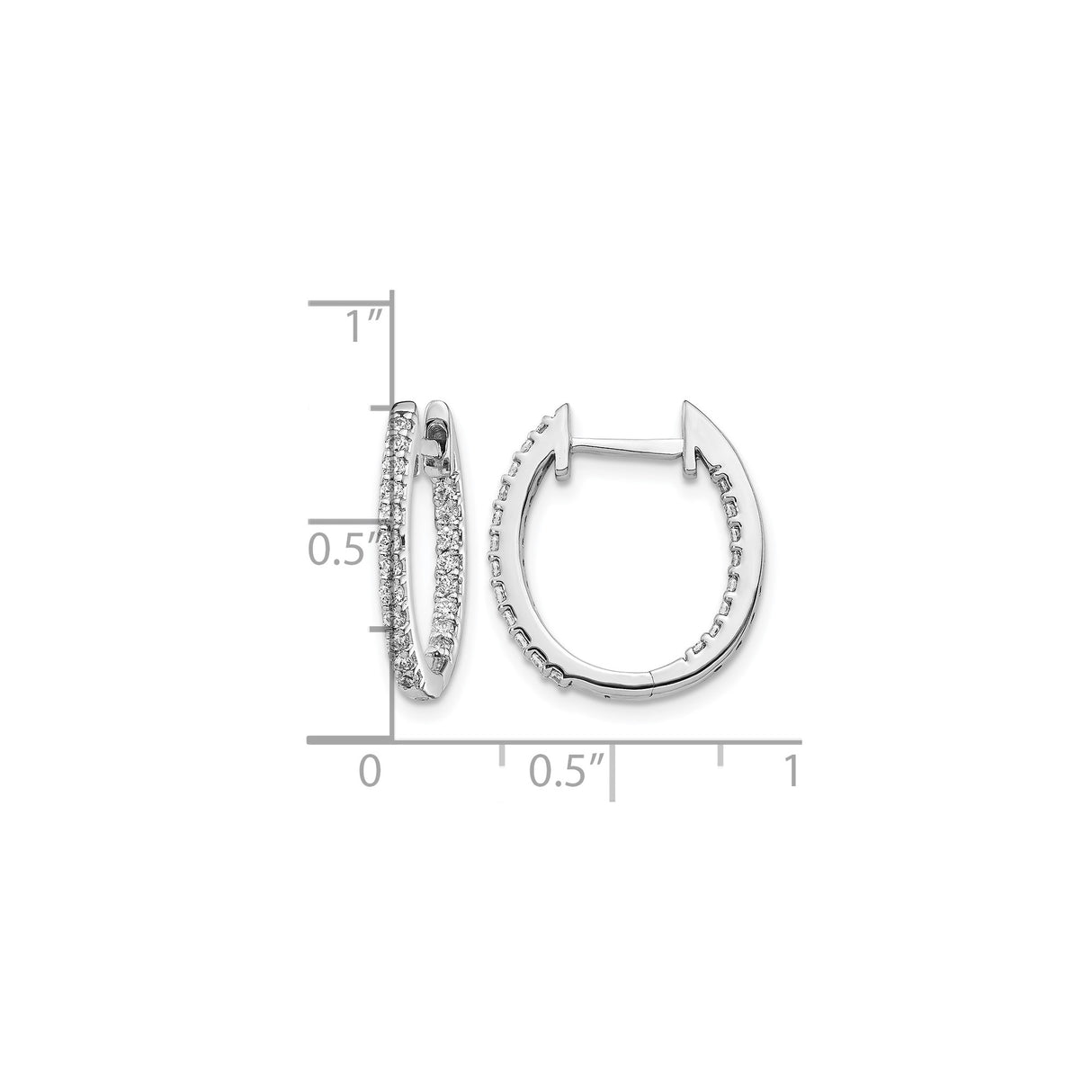 14k White Gold Hoop Earrings with Round Cut Diamonds, Oval Design for Women