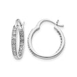 14k White Gold Hoop Earrings with Diamond Cut Textured Detailing and Polished Finish