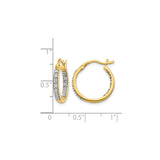 14k Yellow Gold Hoop Earrings with Diamond-Cut Design and Crystal Accents for Women