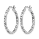14k White Gold Diamond Hoop Earrings, Round Cut, Slim Modern Design for Women
