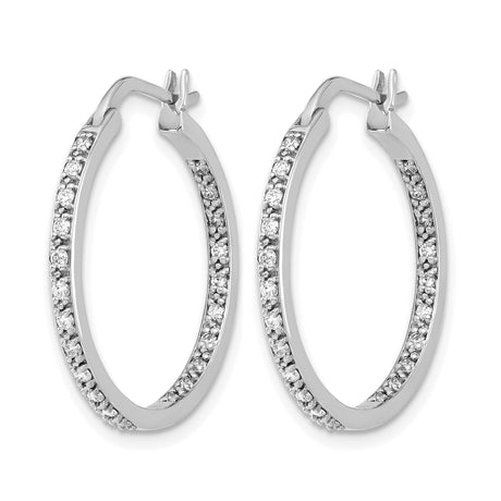 14k White Gold Diamond Hoop Earrings, Round Cut, Slim Modern Design for Women