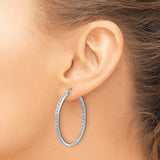 14k White Gold Diamond Hoop Earrings with Double Row Pavé Setting, Polished Finish