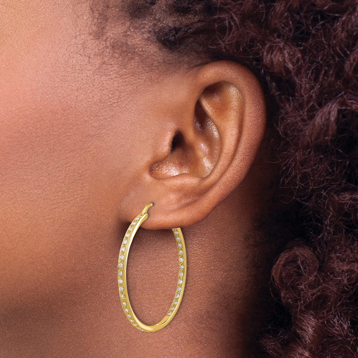 14k Yellow Gold Hoop Earrings with Pave Diamond Accents, Slim Glamorous Style for Women