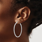 14k White Gold Hoop Earrings with Pavé Set Diamonds, Classic Round Front-Facing Design