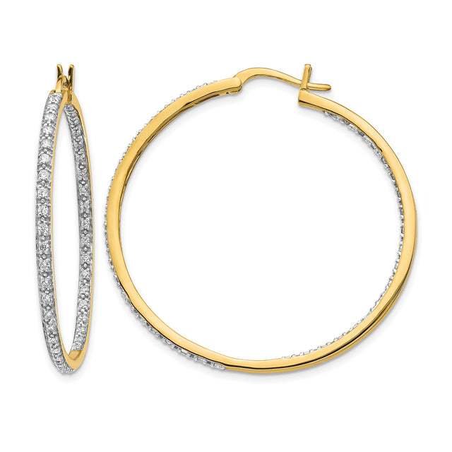 14k Yellow Gold Hoop Earrings with Diamond Pavé, Lightweight Round Style for Women