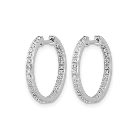 10k White Gold Hoop Earrings with Diamond Accents, Double Row Polished Hinged Back Design