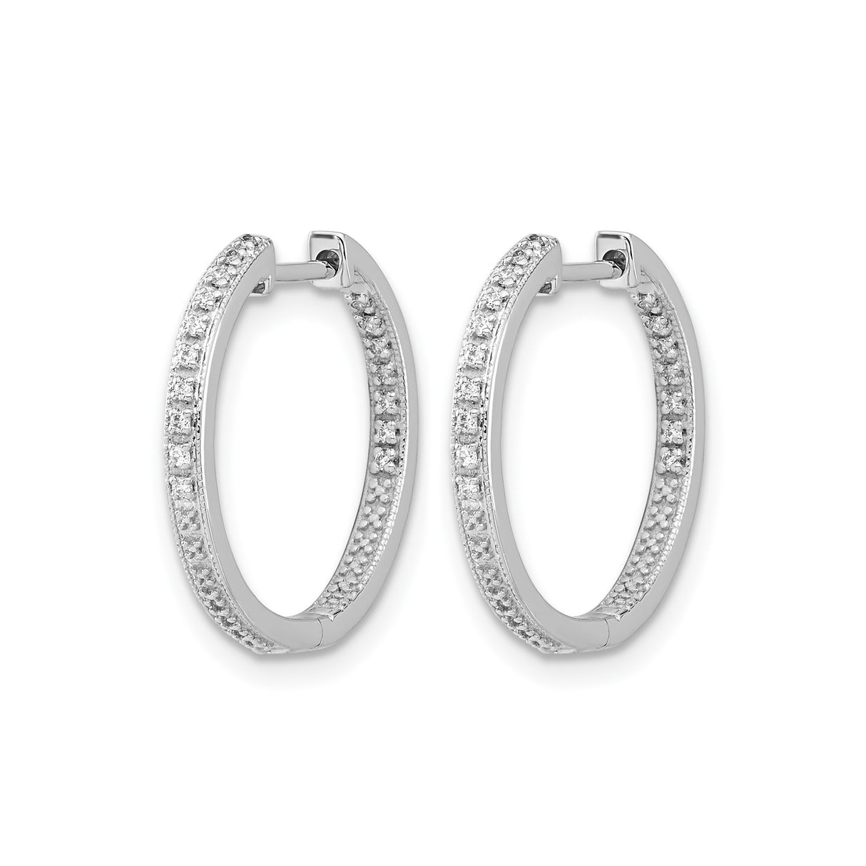14k White Gold Diamond Hoop Earrings with Double Row Pavé and In-Out Design