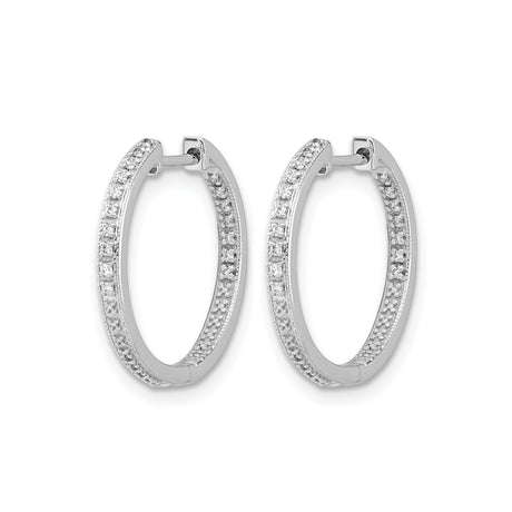 14k White Gold Diamond Hoop Earrings with Double Row Pavé and In-Out Design