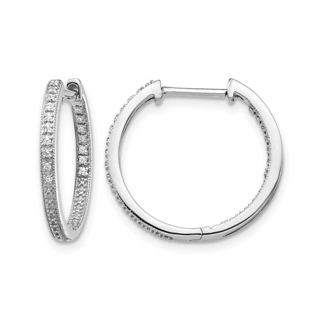 14k White Gold Diamond Hoop Earrings with Double Row Pavé and In-Out Design