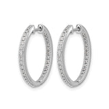 10k White Gold Hoop Earrings with Double Row Round Cut Diamonds in Pave Setting