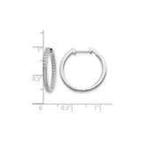 10k White Gold Hoop Earrings with Double Row Round Cut Diamonds in Pave Setting