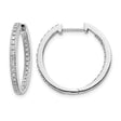 10k White Gold Hoop Earrings with Double Row Round Cut Diamonds in Pave Setting