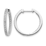 10k White Gold Hoop Earrings with Double Row Round Cut Diamonds in Pave Setting