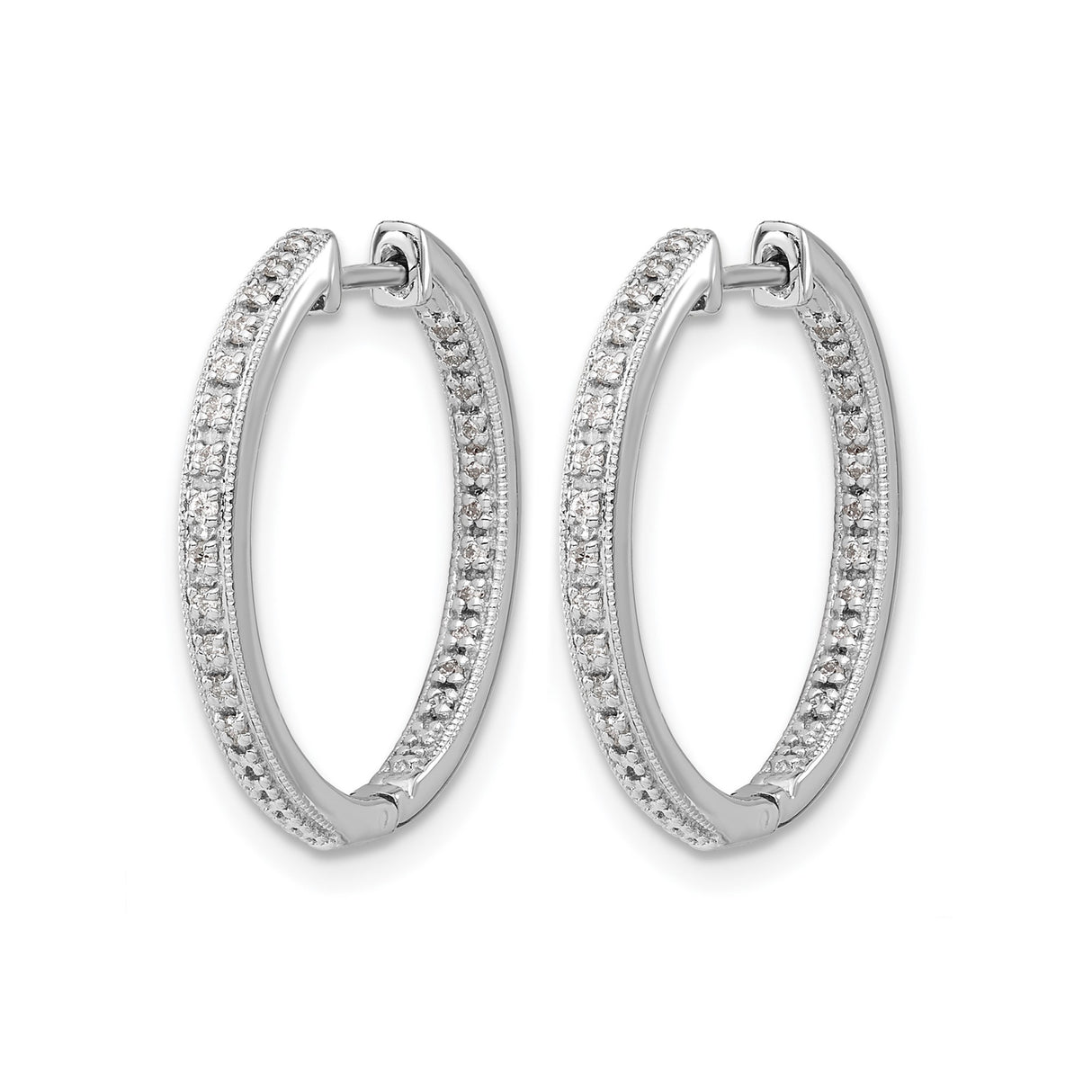 14k White Gold Hoop Earrings with Double Row Diamonds, Modern Design Luxury Jewelry for Women