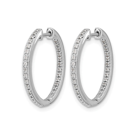14k White Gold Hoop Earrings with Double Row Diamonds, Modern Design Luxury Jewelry for Women