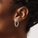 14k White Gold Hoop Earrings with Double Row Diamonds, Modern Design Luxury Jewelry for Women