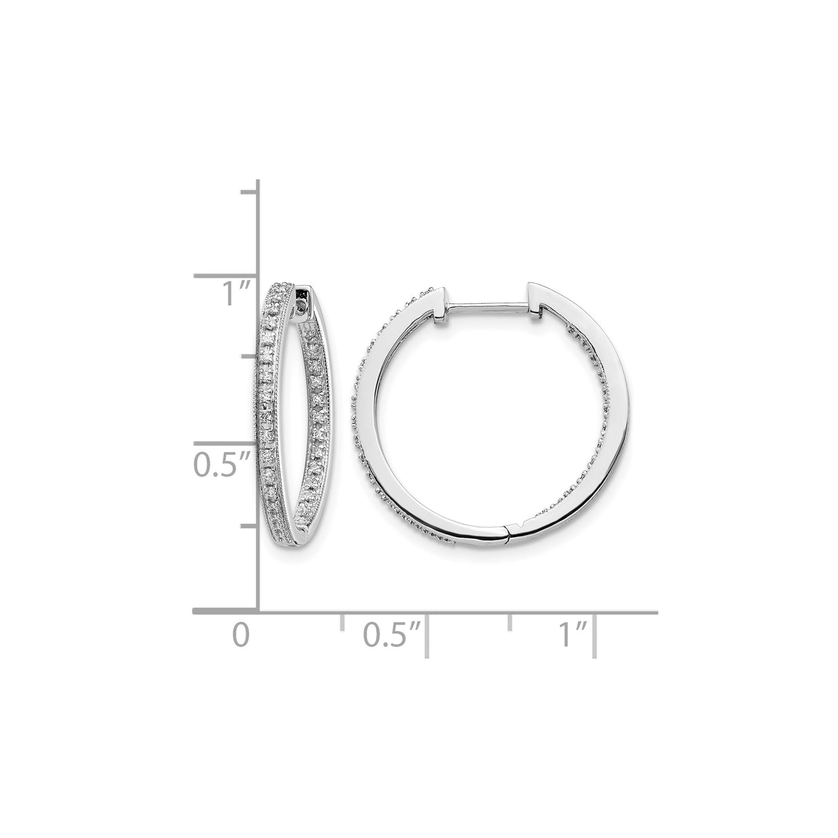 14k White Gold Hoop Earrings with Double Row Diamonds, Modern Design Luxury Jewelry for Women