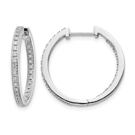 14k White Gold Hoop Earrings with Double Row Diamonds, Modern Design Luxury Jewelry for Women