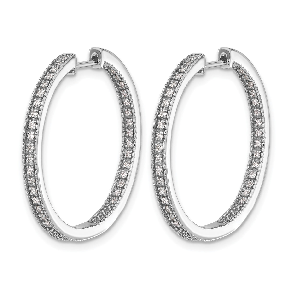 14k White Gold Hoop Earrings with Pavé Cubic Zirconia, Double Row Modern Style