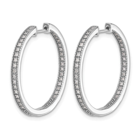 14k White Gold Hoop Earrings with Pavé Cubic Zirconia, Double Row Modern Style