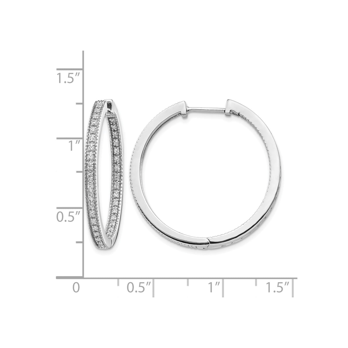 14k White Gold Hoop Earrings with Pavé Cubic Zirconia, Double Row Modern Style
