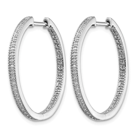 14k White Gold Diamond Inside-Out Hoop Earrings with Pavé Set Stones, High Polish Finish