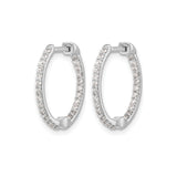 14k White Gold Hoop Earrings with Pavé Round Cut Diamonds, Classic Hinged Fine Jewelry