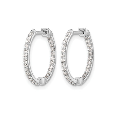 14k White Gold Hoop Earrings with Pavé Round Cut Diamonds, Classic Hinged Fine Jewelry