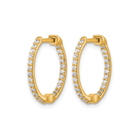 14k Yellow Gold Hoop Earrings with Diamond Accents, Classic Pave Setting, Polished Finish