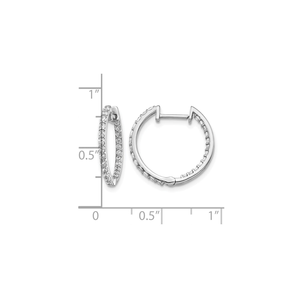 14k White Gold Hoop Earrings with Double Row Diamonds in Pave Setting