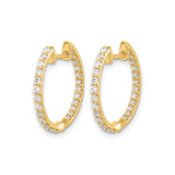 14k Yellow Gold Hoop Earrings with Prong Set Diamonds, Diamond Cut Full Circle Design