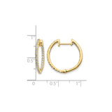 14k Yellow Gold Hoop Earrings with Round Cut Diamond, Hinged In-Out Design for Women