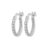 14k White Gold Oval Hoop Earrings with Round Cut Diamonds, Polished Finish, Classic Design