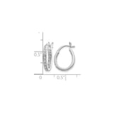 14k White Gold Oval Hoop Earrings with Round Cut Diamonds, Polished Finish, Classic Design
