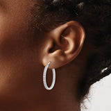 14k White Gold Oval Hoop Earrings with Pavé Set Diamonds, Timeless Elegant Design