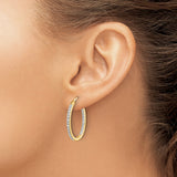 14k Yellow Gold Oval Hoop Earrings with Front-Facing White Diamonds, Hinged Lightweight Design
