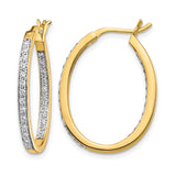 14k Yellow Gold Oval Hoop Earrings with Front-Facing White Diamonds, Hinged Lightweight Design