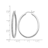 14k White Gold Diamond Hoop Earrings, Oval Pavé Hoops for Women