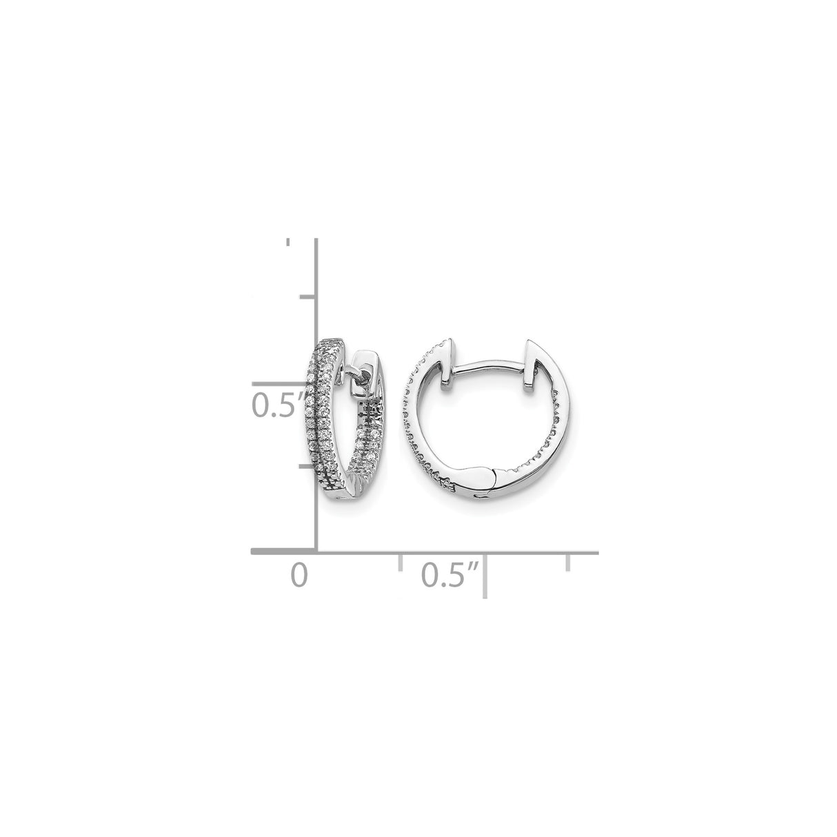 14k White Gold Hoop Earrings with Double Row Cubic Zirconia, Hinged Closure Design