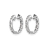14k White Gold Hoop Earrings with Triple Row Cubic Zirconia, Prong Set Hinged Design