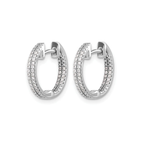 14k White Gold Hoop Earrings with Triple Row Cubic Zirconia, Prong Set Hinged Design