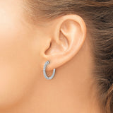 10k White Gold Hoop Earrings with Round Diamonds, Prong Set Medium-Size Formal Style