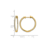10k Yellow Gold Hoop Earrings with Round Cut Cubic Zirconia, Shared Prong Setting, Classic Style