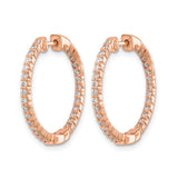 14k Rose Gold Diamond Hoop Earrings, Round Cut Prong Set, Minimal Style for Women