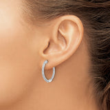14k White Gold Hoop Earrings with Round-Cut Diamonds, Shared Prong In-Out Design