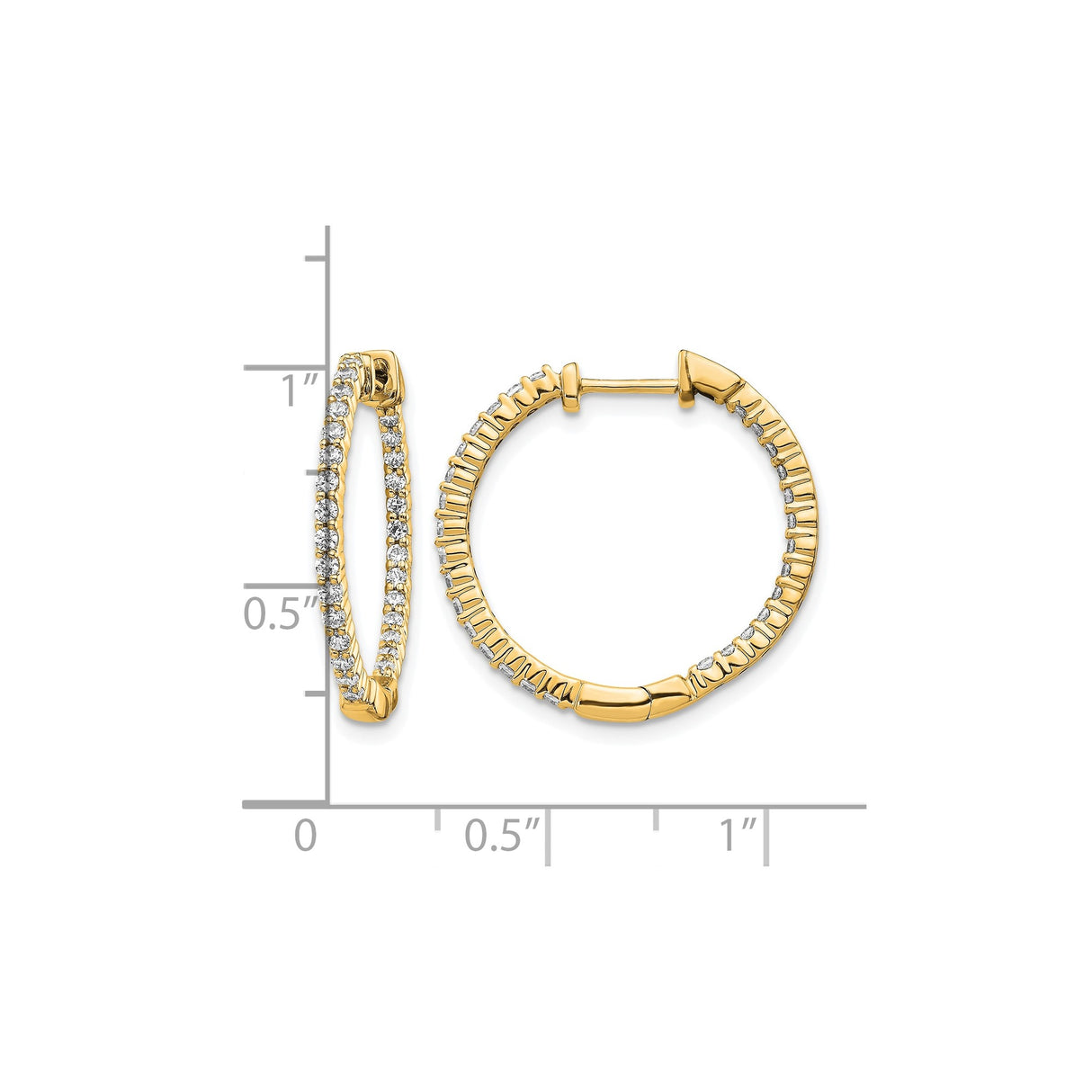 14k Yellow Gold Hoop Earrings with Round-Cut Diamonds, Inside-Out Prong Set Design